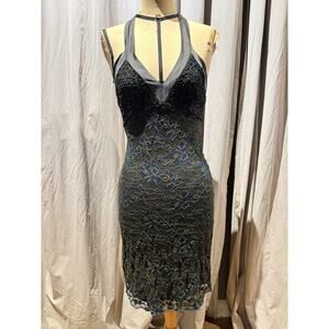 Ann Ferriday VTG Silk Trimmed Crossdye Lace Halter A Line Dress S/M